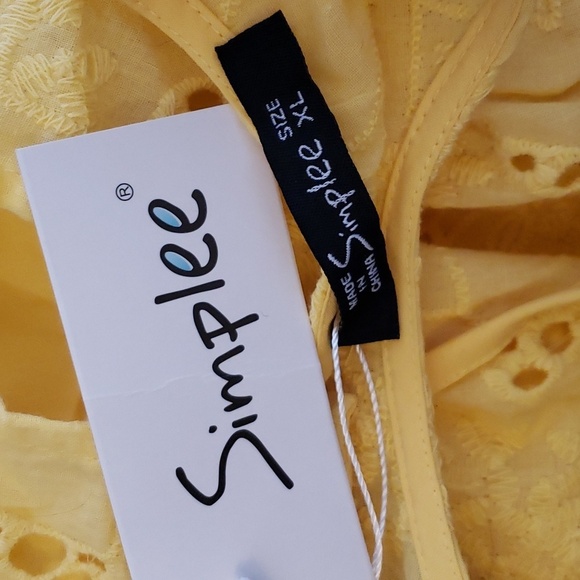Simplee Summer Eyelet Lace Lined Mini Belted Dress in Yellow XL - Picture 13 of 13